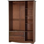 100% Solid Wood Grand Wardrobe Armoire Closet by Palace Imports Mocha 46" W x 72" H x 21" D. 4 Small Shelves 1 Clothing Rod 2 Drawers 1 Lock Included. Additional Large Shelves Sold Separately.