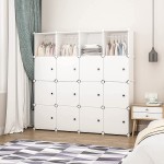Aeitc Portable Wardrobe Closet Cube Storage Storage Organizer with Doors Bedroom Armoire Visibility Wardrobe with 3 Hangers 56"x18"x56" White