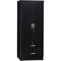 Better Home Products Grace Wood 2-Door Wardrobe Armoire with 2-Drawers in Black