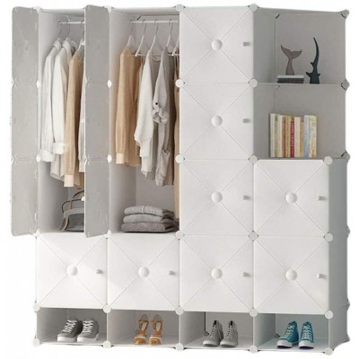 Combination Armoire Plastic Portable Wardrobe Closet for Bedroom Clothes Armoire Dresser Multi-Use Cube Storage Organizer with White Doors Portable Wardrobe Color : A
