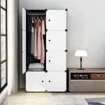HONGFEISHANGMAO Wardrobe Portable Wardrobe Closets White Bedroom Armoire Clothes Storage Organizer 29.5" L X 18.5" D X 57.8" H 8-Cube Non-Woven Fabric
