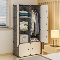 HONGFEISHANGMAO Wardrobe Portable Wardrobe Closets White Bedroom Armoire Clothes Storage Organizer 29.5" L X 18.5" D X 57.8" H 8-Cube Non-Woven Fabric