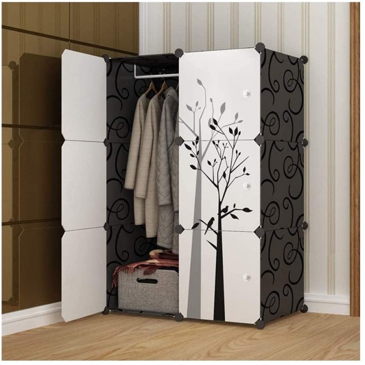 JIY Simple Wardrobe Simple Modern economical Assembled Plastic Steel Frame Wardrobe Storage Hanging Removable Small Cabinet Bedroom Armoires