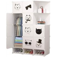 LJP Closet Portable Wardrobe Closet Clothes Wardrobe Bedroom Armoire Storage Organizer with White Doors 7 Cubes &1 Hanging Sections Wardrobe Color : White Size : B