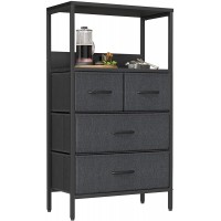 CubiCubi Dresser Storage Tower 4 Drawers Fabric Organizer Unit with shelves for Bedroom Hallway Entryway Closets Small Dresser Clothes Storage with Sturdy Steel Frame Wood Top Dark Black Grey
