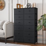 Enhomee Tall Dresser for Bedroom 12 Drawers Dresser with Wooden Top and Sturdy Metal Frame Fabric Storage Dresser for Bedroom Closets Nursery Dormitory Dressers & Chests of Drawers Dark Grey