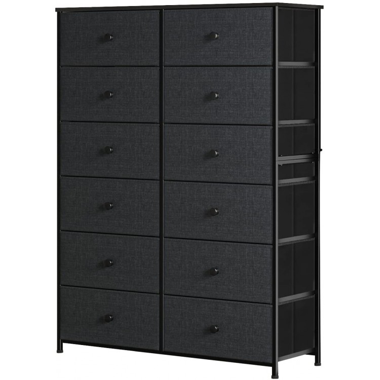 Enhomee Tall Dresser for Bedroom 12 Drawers Dresser with Wooden Top and Sturdy Metal Frame Fabric Storage Dresser for Bedroom Closets Nursery Dormitory Dressers & Chests of Drawers Dark Grey