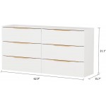 FAMAPY Chest of Drawers 6 Drawer Dresser Wood Dresser Storage Chest 6-Drawer Chest Wide Storage Gold Metal Handles for Bedroom White 62.9”W x 15.7”D x 31.1”H