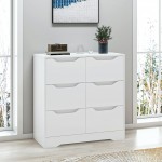 HOSTACK Modern 6 Drawer Dresser Double Chest of Drawers with Storage 3+3 Wood Clothing Organizer with Cut-Out Handles Accent Storage Cabinet for Living Room Bedroom White