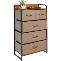 mDesign Tall Dresser Storage Chest Vanity Furniture Cabinet Tower Unit for Bedroom Office and Closet Textured Print 5 Removable Drawers Coffee Espresso Brown