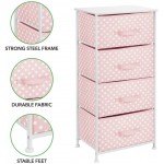 mDesign Tall Dresser Storage Tower Stand Sturdy Steel Frame Wood Top 4 Drawer Easy Pull Fabric Bin Organizer for Bedroom Hallway Entryway Closet Polka Dot Pink White