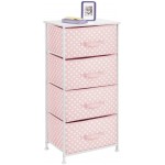 mDesign Tall Dresser Storage Tower Stand Sturdy Steel Frame Wood Top 4 Drawer Easy Pull Fabric Bin Organizer for Bedroom Hallway Entryway Closet Polka Dot Pink White