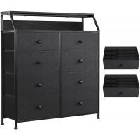 REAHOME 8 Drawer Dresser with Shelves for Bedroom Fabric Dresser Large Storage Organizer Unit for Closet Living Room Office Sturdy Steel Frame Wooden Top with Two Additional Drawer Black GreyTXK8B1