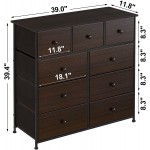 REAHOME 9 Drawer Dresser for Bedroom Faux Leather Chest of Drawers Closets Large Capacity Organizer Tower Steel Frame Wooden Top Living Room Entryway Office Rustic Brown RZP9B1