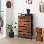 Rolife Dresser Furniture Storage Tower with 5 Fabric Drawers Fabric Storage Dresser Drawer Unit for Bedroom Hallway Entryway Closets,Cloth Drawers with Metal Frame Rustic