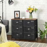 SONGMICS Fabric Drawer Dresser Wide Storage Dresser with 6 Drawers Industrial Closet Storage Drawers with Metal Frame Wooden Top for Closet Hallway Nursery Rustic Brown and Black ULVT23HV1