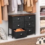SONGMICS Fabric Drawer Dresser Wide Storage Dresser with 6 Drawers Industrial Closet Storage Drawers with Metal Frame Wooden Top for Closet Hallway Nursery Rustic Brown and Black ULVT23HV1