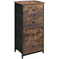 SONGMICS Fabric Dresser for Bedroom with 4 Drawers Wooden Top and Front Metal Frame 17.7 x 11.8 x 35.2 Inches Rustic Brown + Black