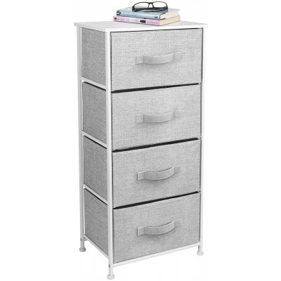 Sorbus Dresser with 4 Drawers Tall Storage Tower Unit Organizer for Bedroom Hallway Closet College Dorm Chest Drawer for Clothes Steel Frame Wood Top Easy Pull Fabric Bins White Gray