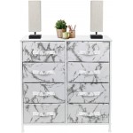 Sorbus Dresser with 9 Drawers Furniture Storage Chest Tower Unit for Bedroom Hallway Closet Office Organization Steel Frame Wood Top Fabric Bins Marble White – White Frame