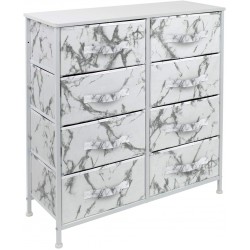 Sorbus Dresser with 9 Drawers Furniture Storage Chest Tower Unit for Bedroom Hallway Closet Office Organization Steel Frame Wood Top Fabric Bins Marble White – White Frame