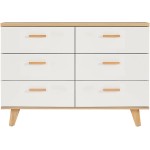 SSLine 6 Drawer Dresser,Modern Dresser Chest Chest of Drawer with Solid Wood Legs and knobs,Side Table Large Storage Cabinet Wood Furniture for Bedroom,Living Room
