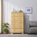 Super Jumbo Chest 5 Deep Drawers 100% Solid Pine Wood; Storage Dresser with Lock; Lock & Key Included. Natural