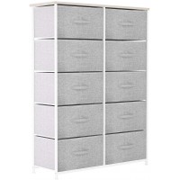 YITAHOME 10 Drawer Dresser Fabric Storage Tower Organizer Unit for Bedroom Living Room Hallway Closets & Nursery Sturdy Steel Frame Wooden Top & Easy Pull Fabric Bins Cool Gray