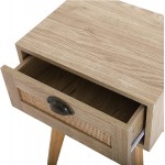 2 Packs Nightstand with Rattan Drawer Modern Small Accent Cabinet Side Table with Solid Wood Legs Rattan Bedside Table