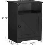 ADORNEVE Nightstand with Charging Station Black Night Stand with Door for Bedroom End Table Side Stand Cabinet