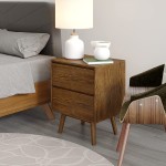 DG Casa Fiore Easy Assembly Mid Century Modern Bedroom Nightstand Accent Bedside Table with 2 Storage Drawers on Ball Bearing Slides Night Stand in Walnut