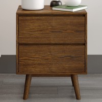 DG Casa Fiore Easy Assembly Mid Century Modern Bedroom Nightstand Accent Bedside Table with 2 Storage Drawers on Ball Bearing Slides Night Stand in Walnut