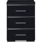 Finch Belmont Fully Assembled Nightstand Modern Mirrored Accent Bedside End Table with Silver Handles 3-Drawer Black