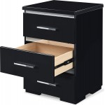 Finch Belmont Fully Assembled Nightstand Modern Mirrored Accent Bedside End Table with Silver Handles 3-Drawer Black