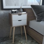 JAXPETY Set of 2 Nightstand 2 Drawers End Table Storage Wood Cabinet Bedroom Accent Side Table White& Walnut