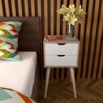 JAXPETY Set of 2 Nightstand 2 Drawers End Table Storage Wood Cabinet Bedroom Accent Side Table White& Walnut
