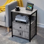 Lerliuo Nightstand Side Table Industrial Bedside Table with 2 Drawers and Open Shelf Grey Night Stand End Table with Steel Frame for Bedroom Dorm Gray Black 23.6''H