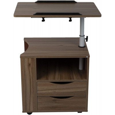 Mind Reader Bedside Workstation Nightstand Swivel Top Couch Laptop Desk with Drawers and Magazine Holder Wood Finish Brown