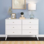 Prepac Milo Mid Century Modern Dresser 6-Drawer White & Milo Mid-Century Modern Nightstand 2-Drawer with Open Shelf White