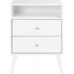 Prepac Milo Mid Century Modern Dresser 6-Drawer White & Milo Mid-Century Modern Nightstand 2-Drawer with Open Shelf White