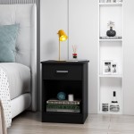 PUPL Nightstand for Bedroom Modern Bedside Table Sofa Table Night Stand with Drawer and Storage Cabinet Home Furniture Black