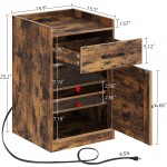 Rolanstar Nightstand with Charging Station Farmhouse End Side Table with Storage Drawer and Cabinet for Bedroom Rustic Brown