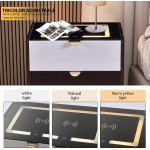 Side Table High Gloss Smart Night Stand with Wireless Charging Corner Bedside Table Cabinet Coffee Table Small Bookcase Bookshelf with Storage Drawer Shelf Nightstands for Bedroom Sofa Entryway