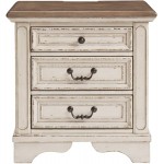 Signature Design by Ashley Realyn French Country 3 Drawer Nightstand with Electrical Outlets & USB Ports Chipped White