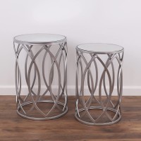 Silver Side Table Nesting Tables Silver Nightstand Modern Side Table Mirror Nightstand Small Accent Table Set Mirrored Nightstand Set of 2 - Rutledge & King End Trinity End Table Set