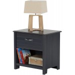 South Shore Ulysses 1-Drawer Nightstand with Open Storage Blueberry with Metal Handle