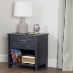 South Shore Ulysses 1-Drawer Nightstand with Open Storage Blueberry with Metal Handle