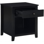 Traditional Design Solid Wood Nightstand End Table Side Table with 1 Drawer and 1 Open Shelf Black