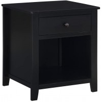 Traditional Design Solid Wood Nightstand End Table Side Table with 1 Drawer and 1 Open Shelf Black
