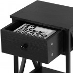 VECELO Modern X-Design Night Stand Versatile Nightstands End Drawer Storage Shelf Side Table Black Retro Blk